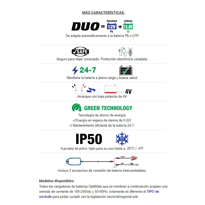 Cargador/Mantenedor de baterías Optimate 1 Duo TM-402D