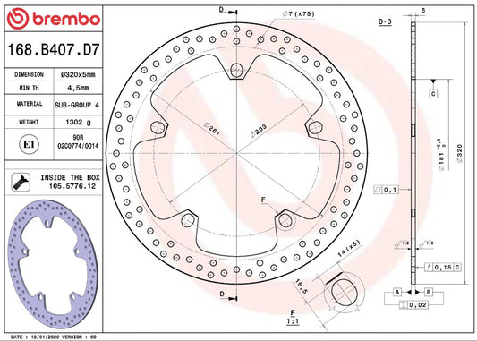 Disco de freno Brembo fijo Serie Oro 168B407D7