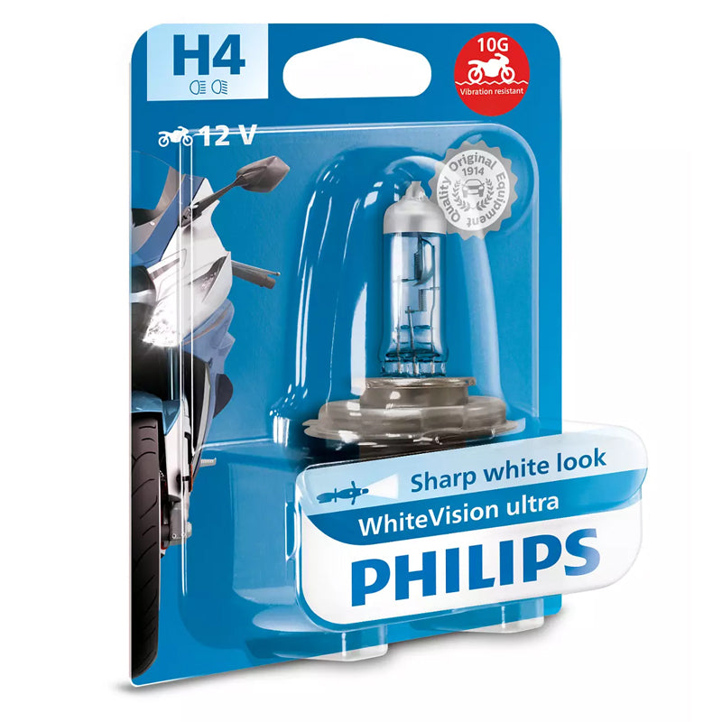 LAMPARA PHILIPS HALOGENA H4 WHITEVISION ULTRA MOTO