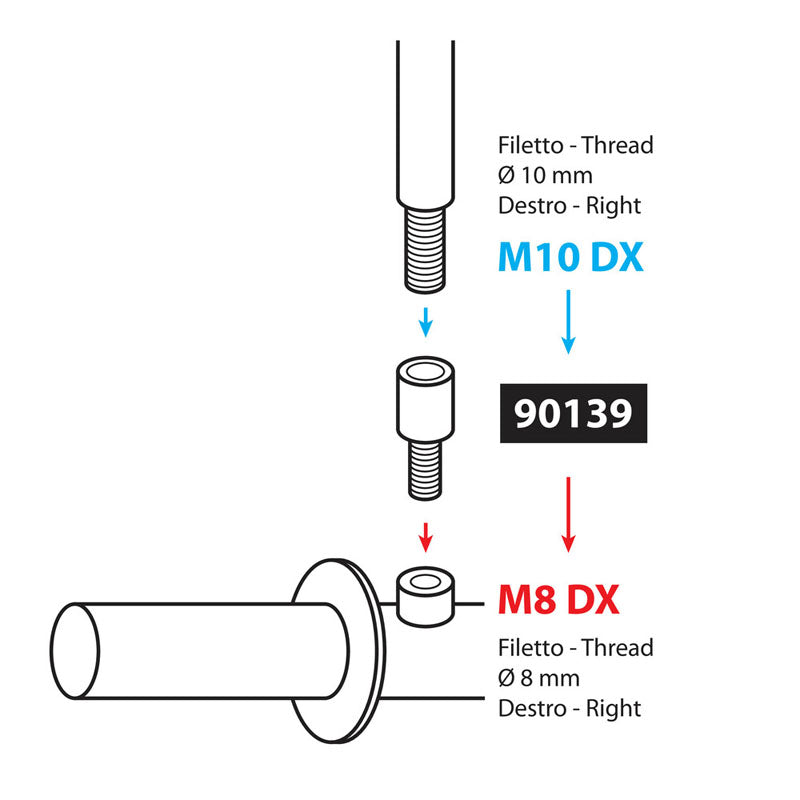 ADAPTADOR PARA ESPEJOS MOTO LAMPA ROSCA 10 MM DERECHA