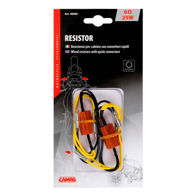 RESISTENCIAS PRECABLEADAS LAMPA CON CONECTORES RÁPIDOS 12V 6 OHM 25 W (2 UND.)