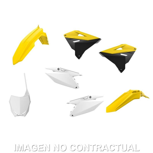 Kit completo de plásticos Polisport de restyling para Suzuki RM125/250(01/08) RMZ 18 styl OEM color amarillo - blanco (MX)